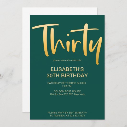 Modern Elegant Eenvoudig Groen 30e Verjaardagsfees Kaart (Voorkant / Achterkant)