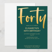 Modern Elegant Eenvoudig Groen 40e Verjaardagsfees Kaart (Voorkant / Achterkant)