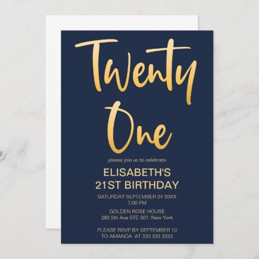 Modern Elegant Eenvoudig Marine 21e Verjaardagsfee Kaart (Voorkant / Achterkant)