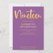 Modern Elegant Eenvoudig Paarse 19 Verjaardagsfees Kaart (Voorkant)