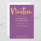Modern Elegant Eenvoudig Paarse 19 Verjaardagsfees Kaart (Voorkant / Achterkant)