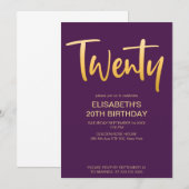 Modern Elegant Eenvoudig Paarse 20 Verjaardagsfees Kaart (Voorkant / Achterkant)
