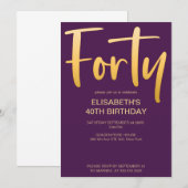 Modern Elegant Eenvoudig Paarse 40ste Verjaardagsf Kaart (Voorkant / Achterkant)