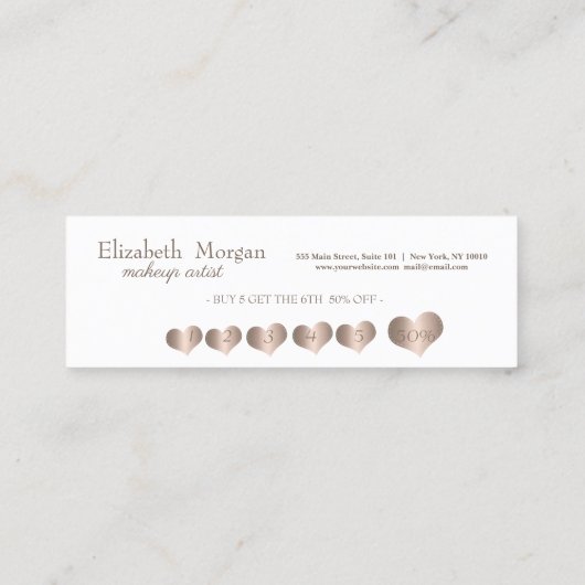 Modern elegant eenvoudig Roos Gold Hearts, wit Klantenkaartje (Achterkant)