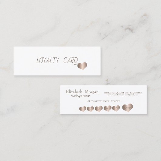 Modern elegant eenvoudig Roos Gold Hearts, wit Klantenkaartje (Voorkant / Achterkant)