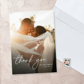 Modern Elegant Eenvoudig Script 2 foto's Trouwen Bedankkaart