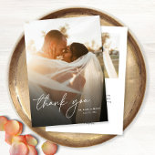 Modern Elegant Eenvoudig Script 2 foto's Trouwen Bedankkaart