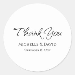 Modern Elegant Eenvoudig Script Trouwen Dank u Ronde Sticker
