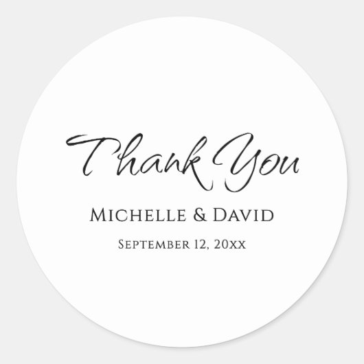 Modern Elegant Eenvoudig Script Trouwen Dank u Ronde Sticker (Voorkant)