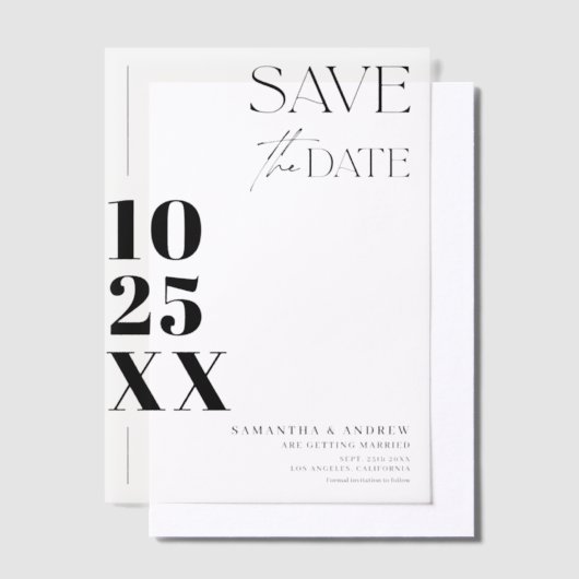 Modern Elegant Eenvoudig Vet Script Bewaar de datu Vellum Uitnodigingen (Offset)