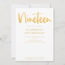 Modern Elegant Eenvoudig Wit 19 Verjaardagsfeestje Kaart