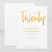 Modern Elegant Eenvoudig Wit 20 Verjaardagsfeestje Kaart (Voorkant / Achterkant)