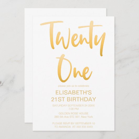 Modern Elegant Eenvoudig Wit 21 Verjaardagsfeestje Kaart (Voorkant / Achterkant)