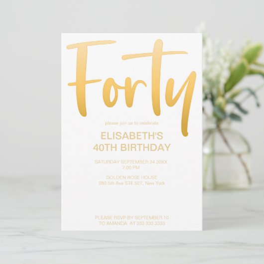 Modern Elegant Eenvoudig Wit 40e Verjaardagsfeestj Kaart (Staand voorkant)