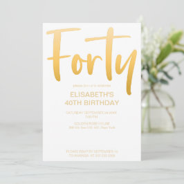 Modern Elegant Eenvoudig Wit 40e Verjaardagsfeestj Kaart