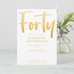 Modern Elegant Eenvoudig Wit 40e Verjaardagsfeestj Kaart