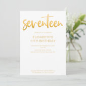 Modern Elegant Eenvoudig Wit/Goud 17 Verjaardagsfe Kaart (Staand voorkant)