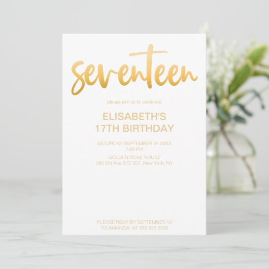 Modern Elegant Eenvoudig Wit/Goud 17 Verjaardagsfe Kaart (Staand voorkant)
