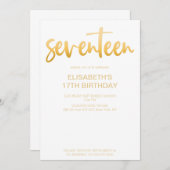 Modern Elegant Eenvoudig Wit/Goud 17 Verjaardagsfe Kaart (Voorkant / Achterkant)
