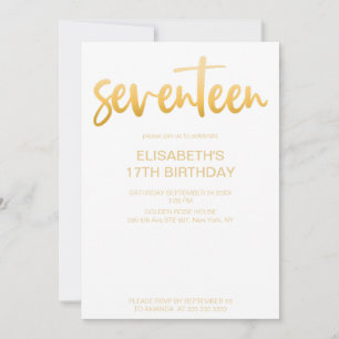 Modern Elegant Eenvoudig Wit/Goud 17 Verjaardagsfe Kaart