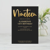 Modern Elegant Eenvoudig Zwart 19 Verjaardagsfeest Kaart (Staand voorkant)