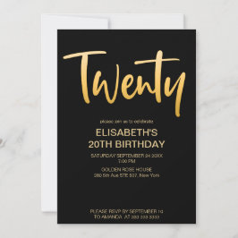 Modern Elegant Eenvoudig Zwart 20 Verjaardagsfeest Kaart