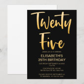 Modern Elegant Eenvoudig Zwart 25E Verjaardagsfees Kaart (Voorkant / Achterkant)