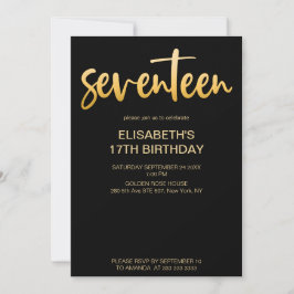 Modern Elegant Eenvoudig Zwart/Goud 17 Verjaardags Kaart