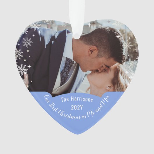 Modern Elegant Eerste Kerstmis, Mrs Heart Foto Ornament (voorkant)