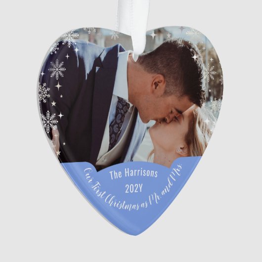 Modern Elegant Eerste Kerstmis, Mrs Heart Foto Ornament (voorkant)