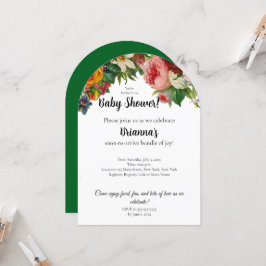 Modern Elegant Emerald Green Floral Baby shower Kaart