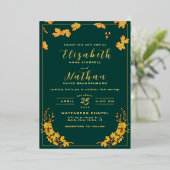 Modern Elegant Emerald Green & Gold Floral Wedding Folie Uitnodiging (Staand Voorkant)