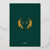 Modern Elegant Emerald Green & Gold Floral Wedding Folie Uitnodiging (Achterkant)