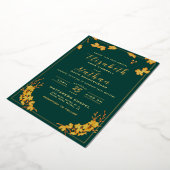 Modern Elegant Emerald Green & Gold Floral Wedding Folie Uitnodiging (Gedraaid)