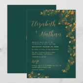 Modern Elegant Emerald Green Gold Floral Wedding Kaart (Voorkant / Achterkant)