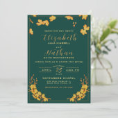 Modern Elegant Emerald Green & Gold Floral Wedding Kaart (Staand voorkant)