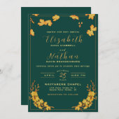 Modern Elegant Emerald Green & Gold Floral Wedding Kaart (Voorkant / Achterkant)