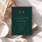 Modern Elegant Emerald Green Monogram Weddenschap Kaart