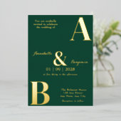 Modern Elegant Emerald Green Wedding Folie Uitnodiging (Staand Voorkant)