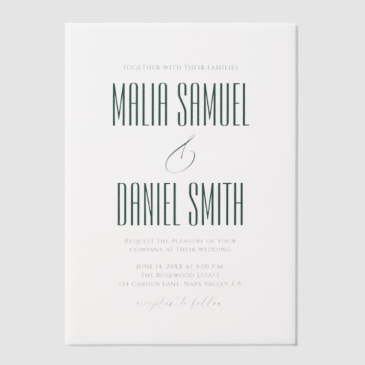 Modern Elegant Emerald Green Wedding Vellum Uitnodigingen (Voorkant)