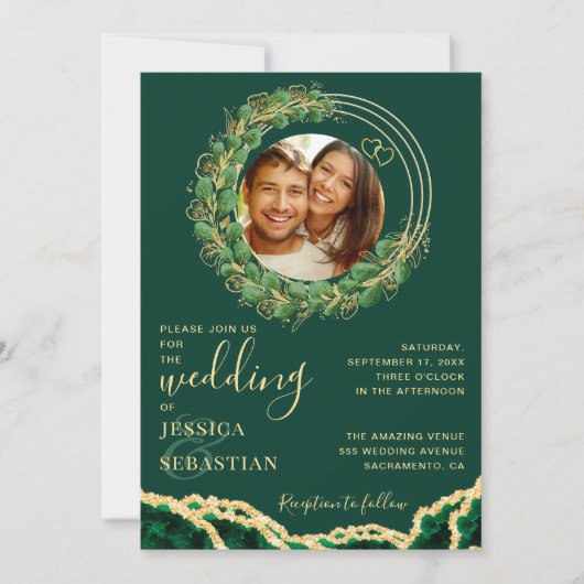 Modern Elegant Eucalyptus Agate Emerald Wedding Kaart (Voorkant)