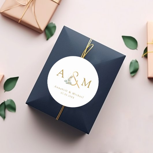 Modern, elegant eucalyptus ampersand ronde sticker