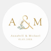Modern, elegant eucalyptus ampersand ronde sticker (Voorkant)
