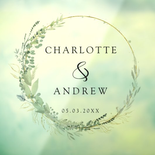 Modern, elegant, eucalyptus, bruiloft raamsticker (Vel 3)