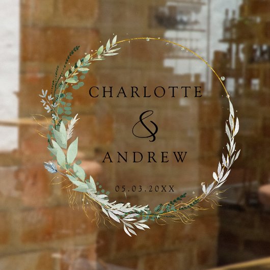 Modern, elegant, eucalyptus, bruiloft raamsticker