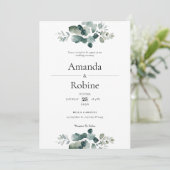Modern Elegant Eucalyptus Greenery Wedding Kaart (Staand voorkant)