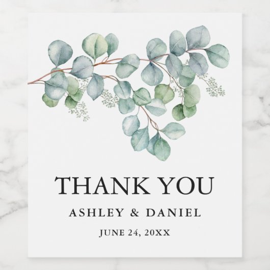 Modern Elegant Eucalyptus Greenery Wedding Wijn Etiket (Enkel label)
