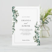 Modern Elegant Eucalyptus Weddenschap Kaart (Staand voorkant)