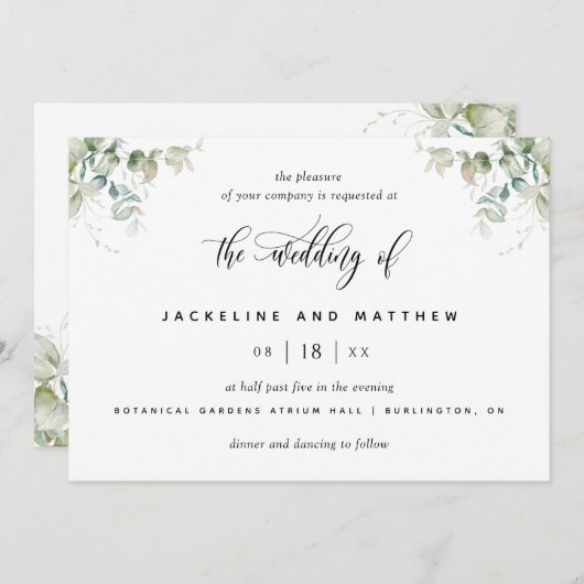 Modern Elegant Eucalyptus Wedding Kaart (Voorkant / Achterkant)