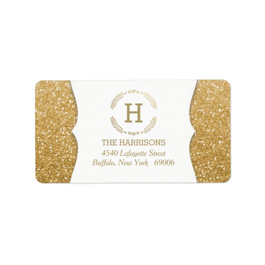 Modern Elegant Fake Glitter Custom Monogram Etiket (Voorkant)